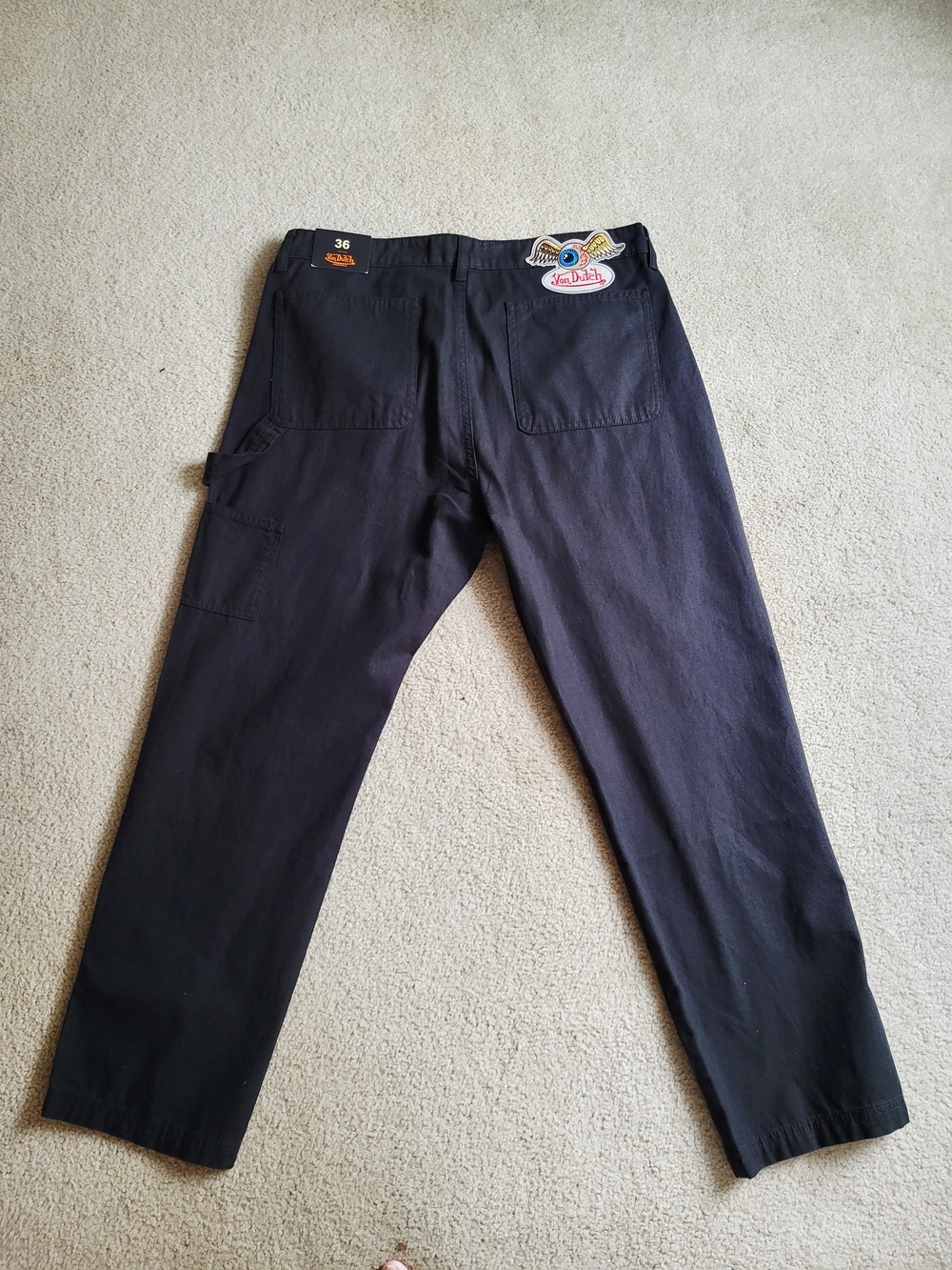 Von Dutch Jeans Men's Size 36 Double Knee Patch Graphic 100% Cotton Black Denim - Picture 2 of 14